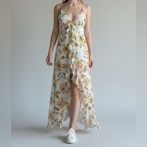 Dress Forum ‘A Love Like’ White Cream Floral Ruffle Maxi Dress